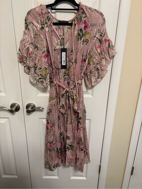 Kobi Halperin Pink Floral Metallic-Accent Midi Dress. Brand new w/tags attached